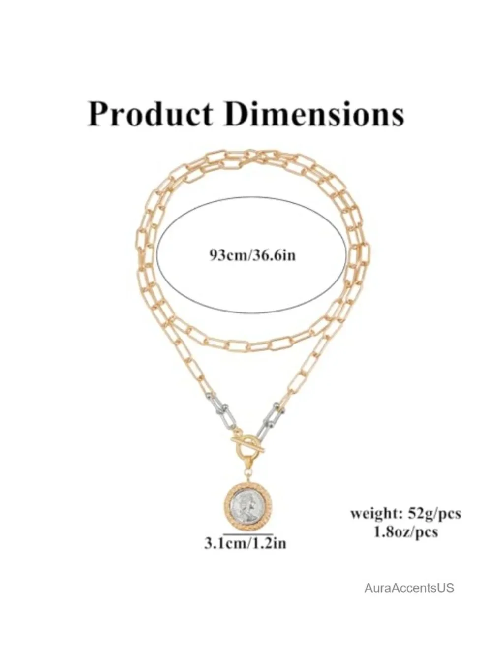 Chunky Gold Coin Necklace Women 14K Plated Reversible Toggle Link Chain